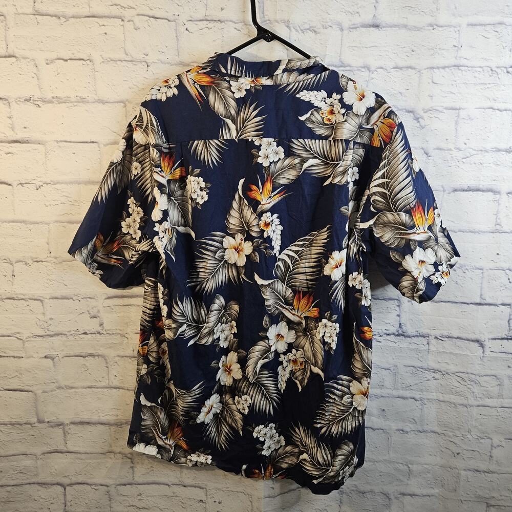 Blue Hawaii Hawaiian Shirt - Size XL - Blue White Flowers Made in Hawaii - Picture 3 of 4